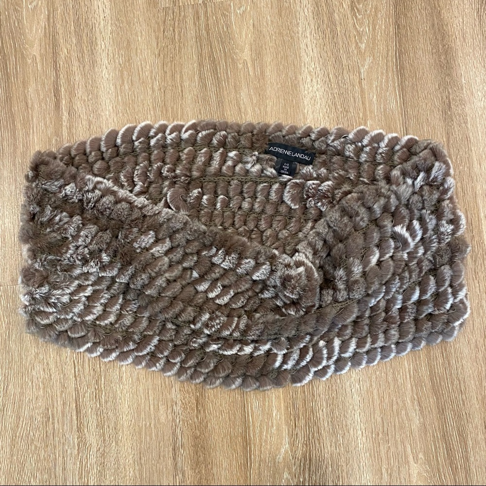Adrienne Landau Real Fur Rabbit Infinity Scarf Cowl Brown - Picture 7 of 9